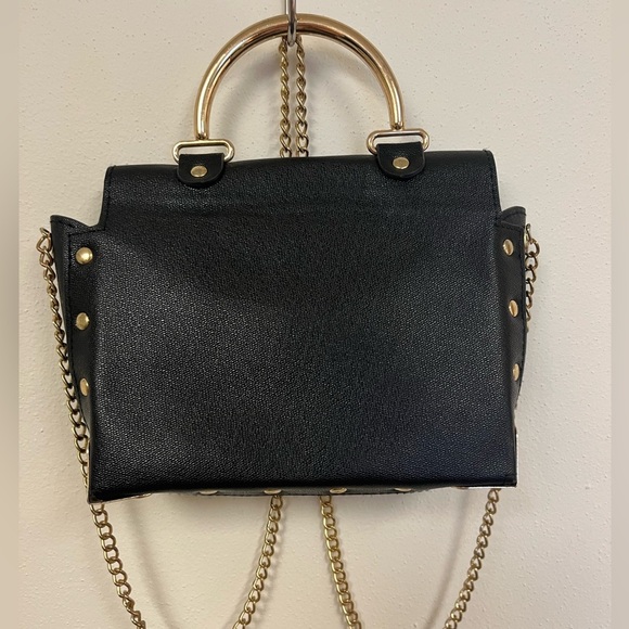 Black Handbag with Gold Accents Versatile Gold Studded Leather Shoulder Bag - Picture 13 of 15